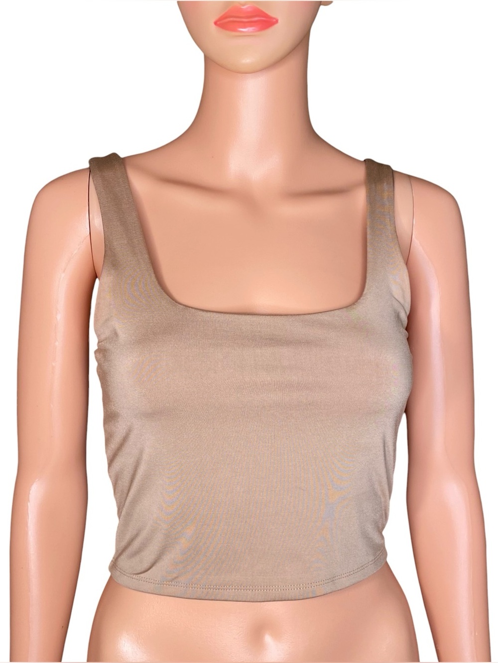 Express Body Contour Cropped Tank Neutral Taupe Square Neck Fitted Silhouette SM